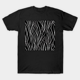 Monochrome Elegance: White Abstract Lines on Black T-Shirt
